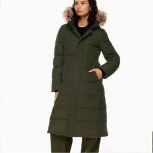 ‼️NEW Aritzia TNA Powder Parka Long Dark Olive Down Coat Jacket